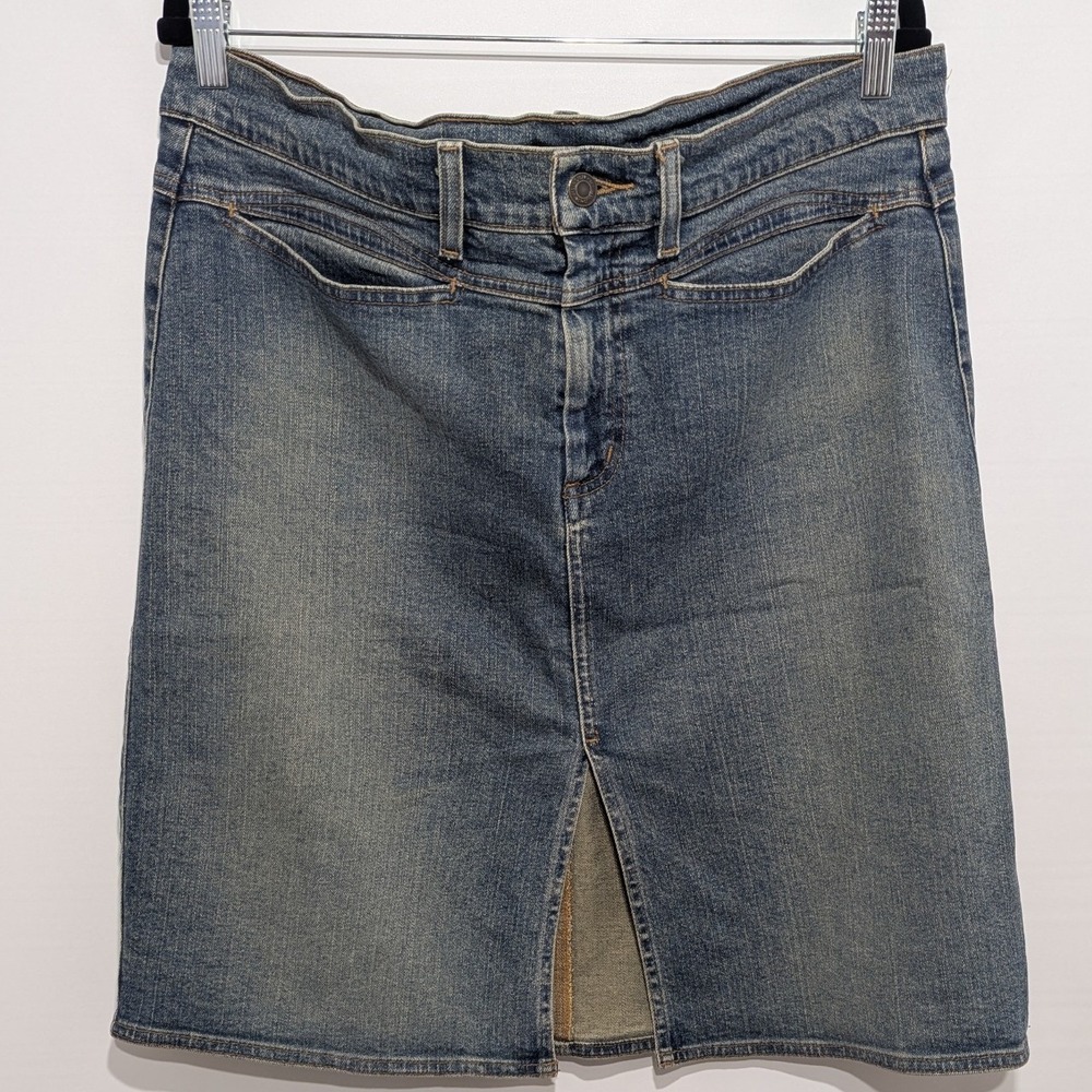 American Eagle Denim Mini Skirt Womens 12 Blue Y2K 2000s Stretch Front Slit